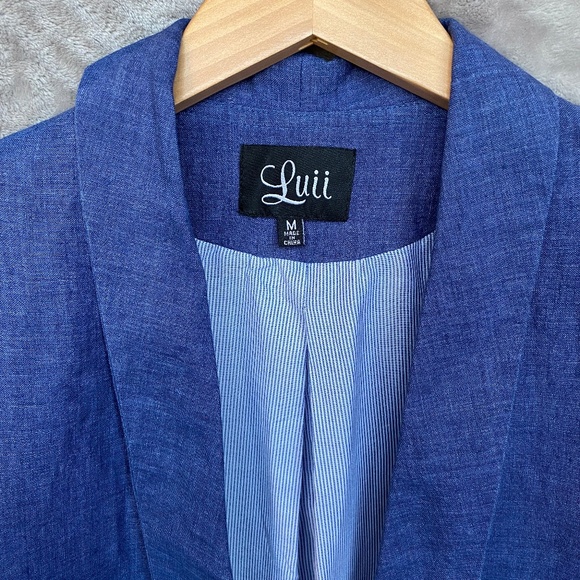 🎉Luii, Linen Blazer with blue pinstripe lining, Size MED, Chambray Blue - Picture 2 of 7